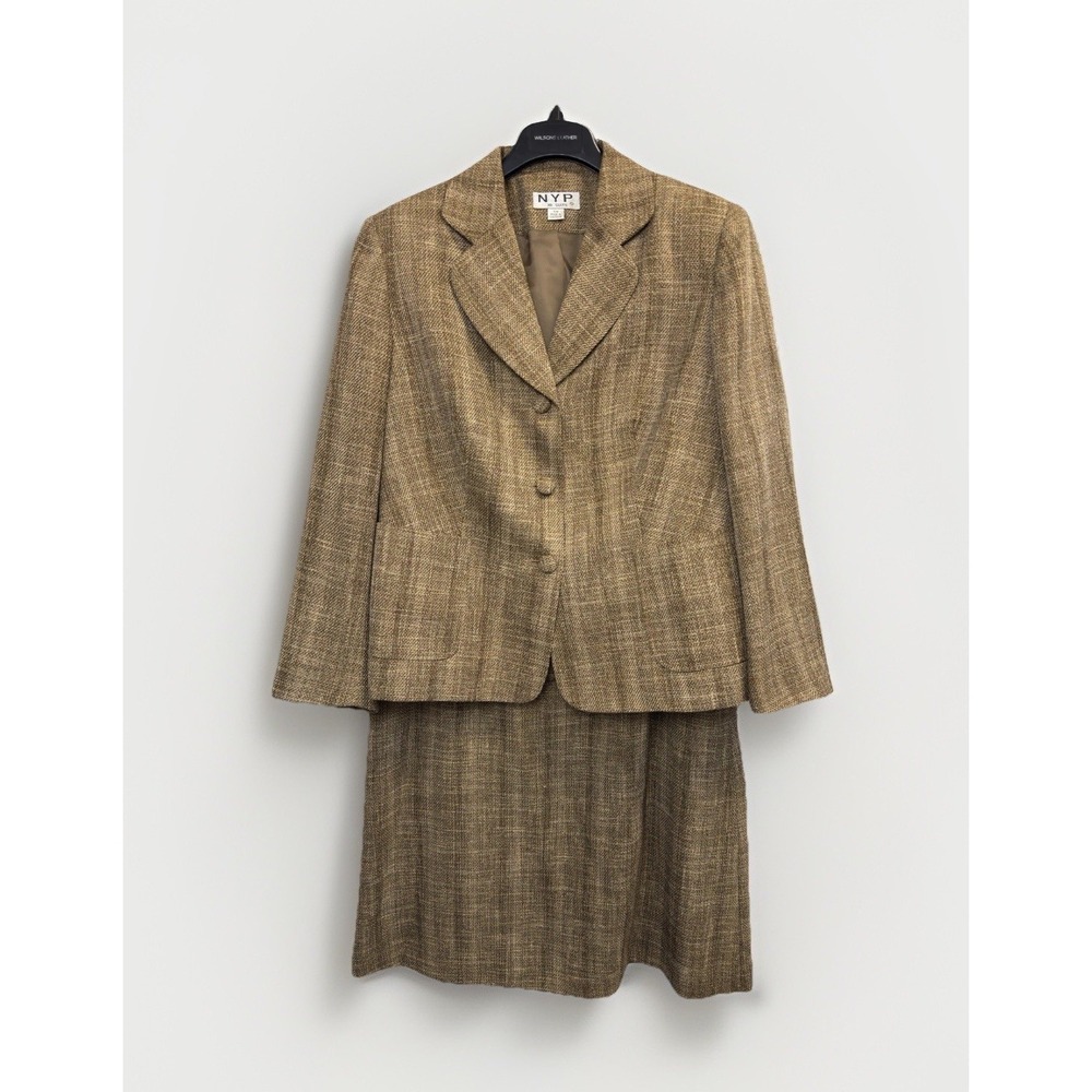 NYP Suits Brown 2-Pc Suit Women's Size 14W Structured Blazer A-lined Skirt Lined